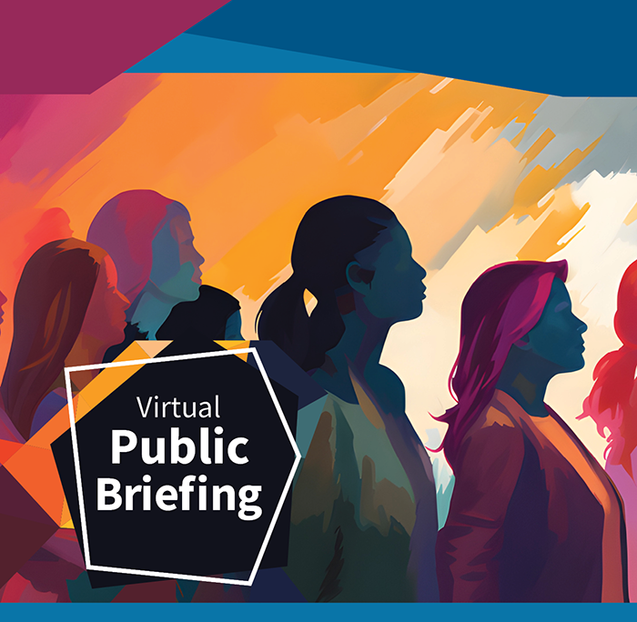 Illustration of people look with text "Public Briefing"